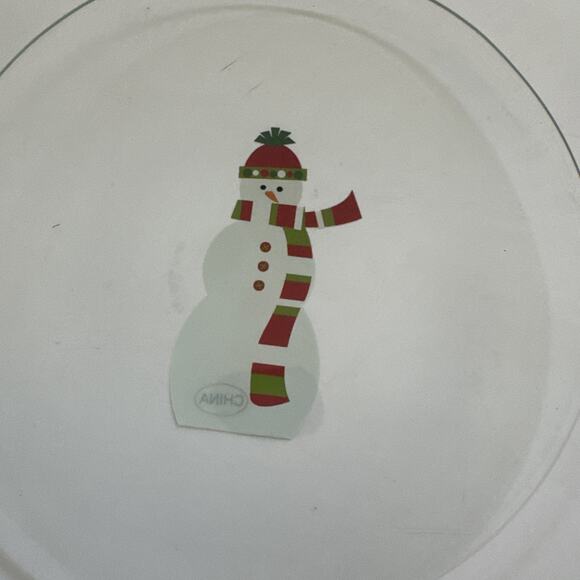 NIB Pampered Chef Set of 4 Glass Snowmen Round Appetizer Plates Christmas‎ - Picture 6 of 10